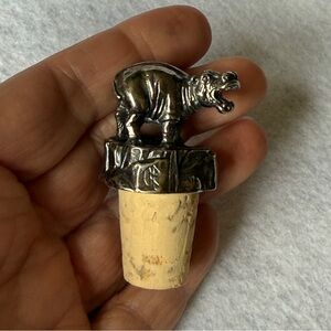 South African Safari Hippo Pewter Bottle Stopper Heavy Cast Wildlife Barware